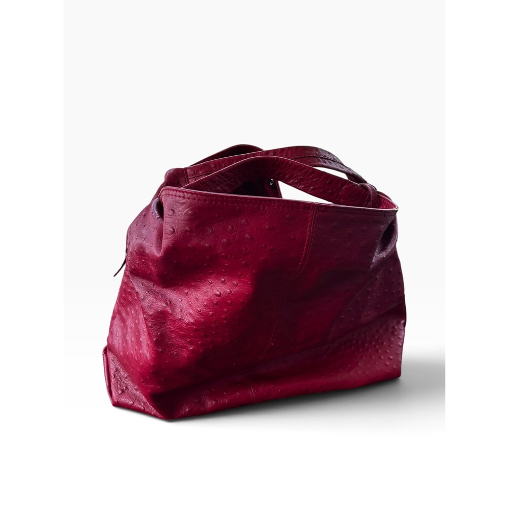 Furla Elisabeth Hobo Bag Red Ostrich Embossed Leather Slouchy Tote Luxury